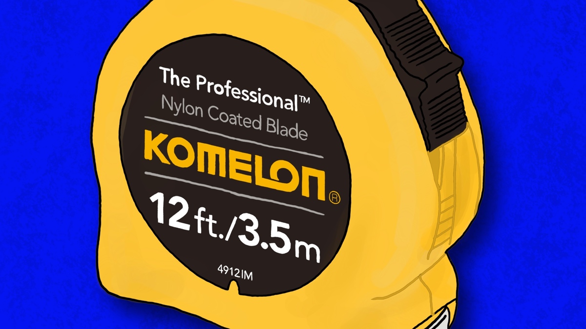 A sketch done in Procreate of a Komelon tape measure.